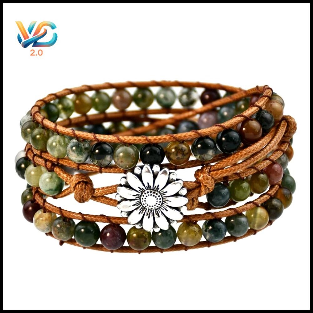 Boho Stone Beads Wrap Bracelet Adjustable Bohemian Handmade Crystal Jewelry Gift